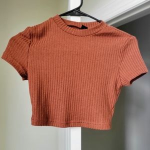 Solid Ribbed Knit tee brown